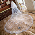 Bride Use Veil Appliqued Lace cathedral train wedding veil 4m long and 3m width cover face soft tulle bridal veil with comb